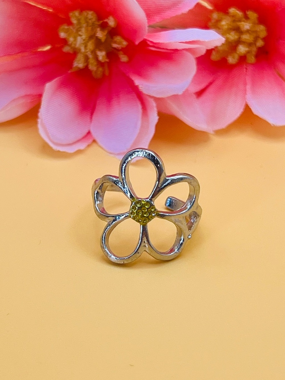 Silver .925 and Gold Flower Ring adjustable size